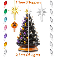 12" Pre-Lit Ceramic Christmas Tree Hand-Painted Tabletop with Lights 07FC0E-D4 - KOEEK