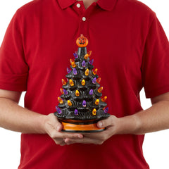 12" Pre-Lit Ceramic Christmas Tree Hand-Painted Tabletop with Lights 07FC0E-D4 - KOEEK