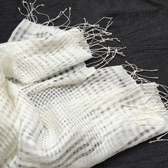 Womens Plaid Tasseled White Wool Silk Scarf Breathable Veil Shawl Scarves Stole 07FC0E-D4 - KOEEK