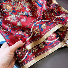 Mulberry Silk 27" Square Scarf Women Neckerchief Wrap Vintage Red Flower 07FC0E-D4 - KOEEK