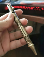 Outdoor Brass Retro Handcarved Meteorite Pattern Pocket Ballpoint Pen EDC Travel 07FC0E-D4 - KOEEK