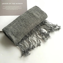 Mens Flax Linen Breathable Scarf Solid Tassel Unisex Shawl Soft Neckerchief 07FC0E-D4 - KOEEK