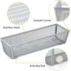 Metal Silverware Organizer, Mesh Drawer Organizer (Silver 9 * 3 * 2 inch 6-Pack) 07FC0E-D4 - KOEEK