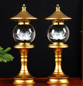 1pair 27cm Buddhist Temple Lotus Light LED Tricolor Crystal Buddha Offering Lamp 07FC0E-D4 - KOEEK