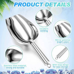 5 Pack 3/6/9/12/16 Ounce Stainless Steel Ice Scoop Multiple Sizes Metal Ice 07FC0E-D4 - KOEEK