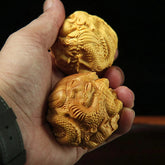 Boxwood Zodiac Carved Ball Handheld Ornament Wooden Craft Gift Decor 1 Pair 07FC0E-D4 - KOEEK