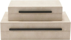 Set of 2 Ivory Sagarin Decorative Boxes with Black Metal Handles 07FC0E-D4 - KOEEK
