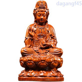 15cm Wood Handcarved Lotus Guanyin Buddha Statue Home Feng Shui Decoration 07FC0E-D4 - KOEEK