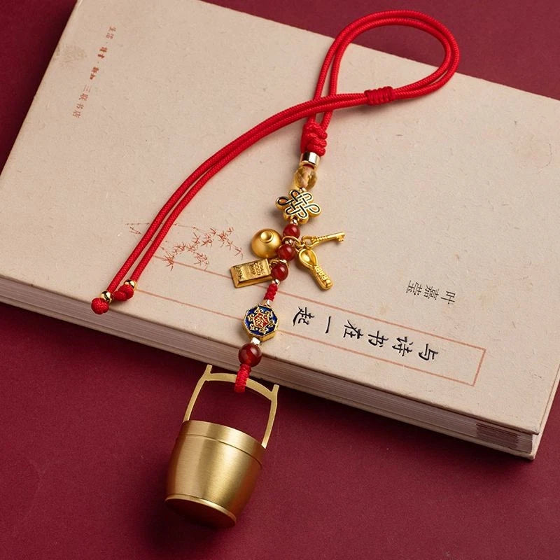 Brass Car Rearview Mirror Pendant Gold Bucket Charm Chinese Style Unisex 07FC0E-D4 - KOEEK