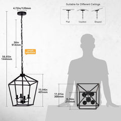 4 LampChandelier Industrial Ceiling Light,Black Lantern FixtureHeight Adjustable 07FC0E-D4 - KOEEK
