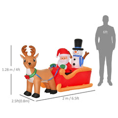 HOMCOM 6.5ft Christmas Inflatable Santa Claus on Sleigh Deer with LED Light HOMCOM - KOEEK