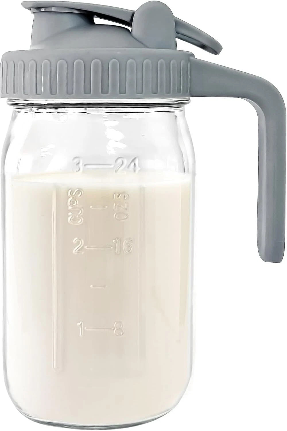 Breast Milk Pitcher Jug - 32 oz Glass Mason Jar Airtight Pitcher Spout Handle 07FC0E-D4 - KOEEK