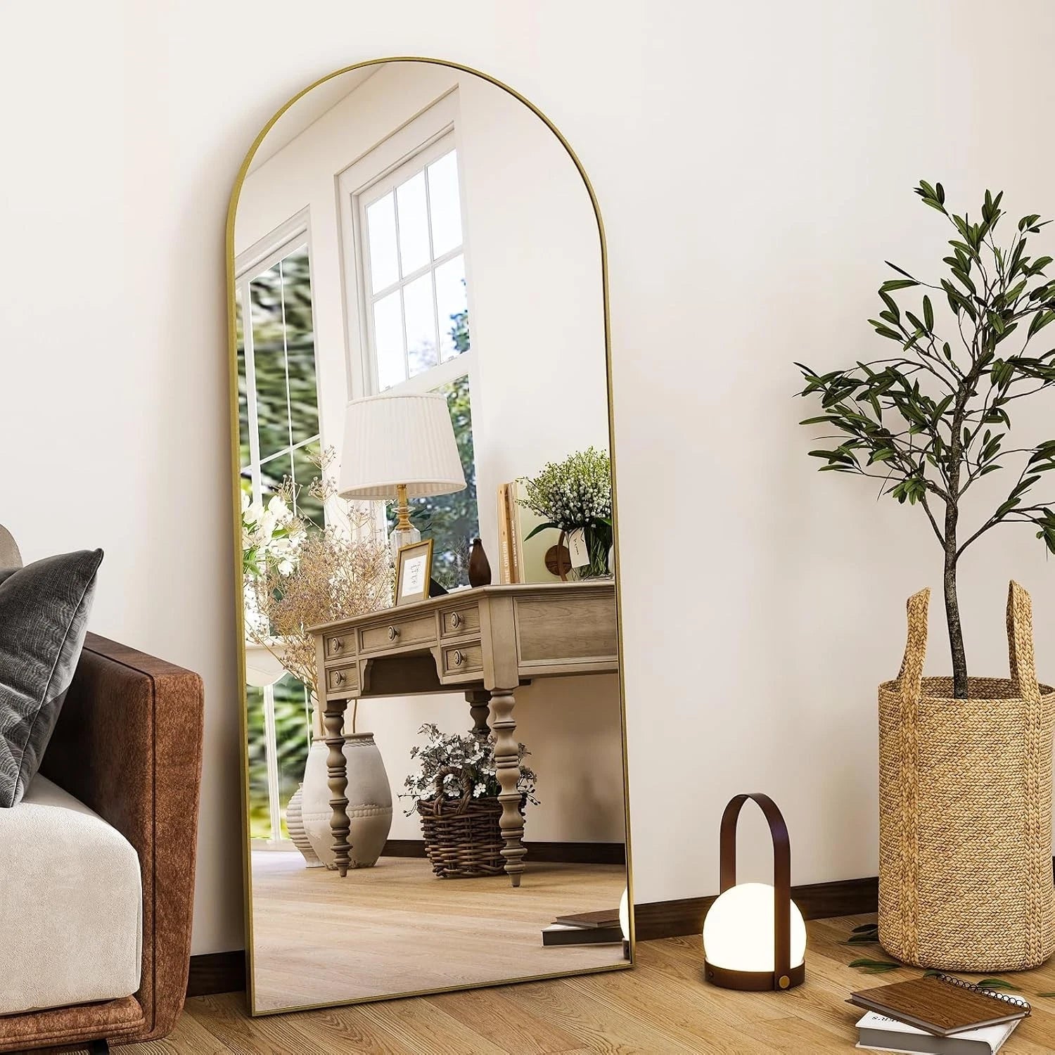 56"x21"Full Length Mirror Arch Floor Mirrors with Aluminum Alloy Frame 07FC0E-D4 - KOEEK