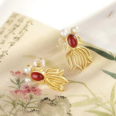 Natural Nan Hong Goldfish Earrings Fengshui Jade Earring 07FC0E-D4 - KOEEK