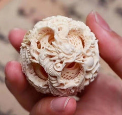Pair Chinese Carved 3 Layer Dragon Phoenix Puzzle Ball Collections Decoration 07FC0E-D4 - KOEEK