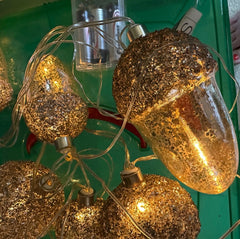 ANTHROPOLOGIE CHRISTMAS ACORN GLASS STRING LIGHTS BATTERY - OPEN BOX ANTHROPOLOGIE - KOEEK