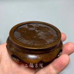 8cm Chinese Retro Copper Base Tea Saucer Handicraft Desktop Ornament 07FC0E-D4 - KOEEK