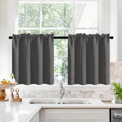 Short blackout curtain panel, 30 inches wide x 30 inches long,dark gray,set of 2