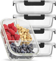 Divided 3 Compartment Glass Lunch Box Set 07FC0E-D4 - KOEEK