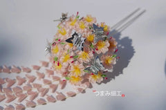 Handwork Japanese Sakura Kanzashi Hairpin Silk Hair Stick Kimono Hair Accessorie 07FC0E-D4 - KOEEK
