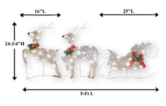 Bright Sleigh & Reindeer Lighted Metal Christmas Lawn Decor Set 25"H x 5ft #451 07FC0E-D4 - KOEEK