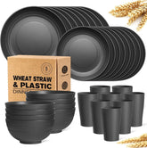 32-Piece Kitchen Plastic Wheat Straw Dinnerware Set, Service for 8, Unbreakable 07FC0E-D4 - KOEEK