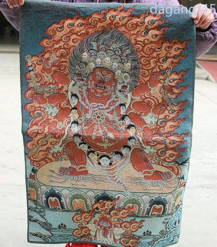 36 Inch Tibet Silk Six Arm Mahagala Protector Deity Thangka Mural Nice Art Work 07FC0E-D4 - KOEEK