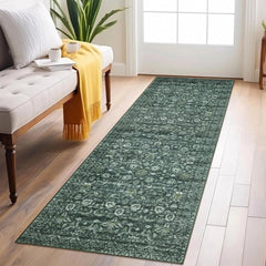 Vintage Floral 2x6 Rug, Dark Green Machine Washable Kitchen Rug 07FC0E-D4 - KOEEK