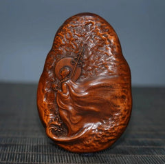 Exquisitely Boxwood HandCarved Ksitigarbha Bodhisattva Board Pendant Statue 07FC0E-D4 - KOEEK