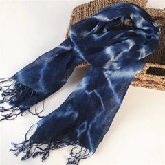 Mens Flax Linen Tasseled Fairy Tie-dyed Unisex Spring Shawl Bandana Wrap 07FC0E-D4 - KOEEK