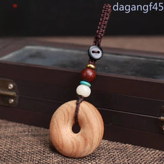 3.2cm Retro Peach Wood Ping An Key Pendant Necklaces Wood Carving Pendant 07FC0E-D4 - KOEEK