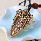 Brass Taoist Ancient Beast Pattern Pendant Necklace Amulet Vintage Unisex 07FC0E-D4 - KOEEK