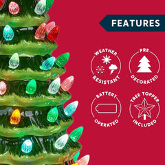 15" Pre-Lit Ceramic Christmas Tree Hand-Painted Tabletop with Lights 07FC0E-D4 - KOEEK