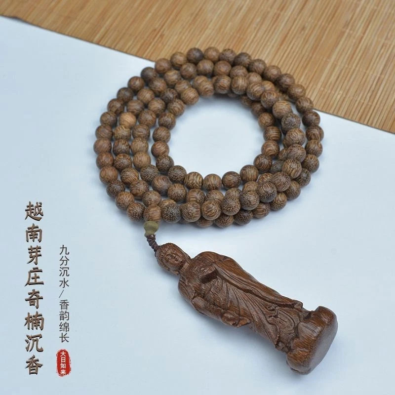 108 Beads Mala Necklace Multi Layer Buddhist Gift Agarwood Bracelet White Kyara 07FC0E-D4 - KOEEK