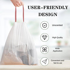 210 whitedrawstring garbage bags Thick garbage bags Suitable for office kitchens 07FC0E-D4 - KOEEK
