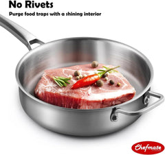 Sauté Pan,5-Quart Sauté Pan,Stainless Steel Pan,12-Inch Stainless Steel with Lid 07FC0E-D4 - KOEEK