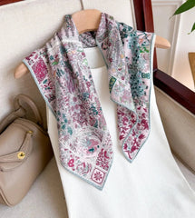 70% Cashmere 30% Silk Bandana 65X65cm Scarf Shawl floral Print Neckerchief wrap 07FC0E-D4 - KOEEK