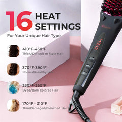 Hair Straightening Brush Women's One Step Straightener, 16 Temperature Settings 07FC0E-D4 - KOEEK