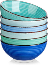 27 Oz Cereal Bowls Set of 6, Blue Ceramic Bowls for Kitchen, 6 Inch Soup Bowls 07FC0E-D4 - KOEEK