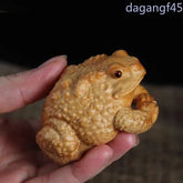 6.7cm Cypress Golden Toad Hand-carved Statue Chinese Mascot Wealth Luck Ornament 07FC0E-D4 - KOEEK