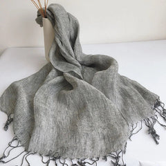 Hot Mens Flax Linen Scarf Breathable Tasseled Solid Shawl Bandana Neckerchief 07FC0E-D4 - KOEEK