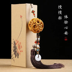 Peach Wood Dragon Car Pendant Hollow Ball Ornament Home Office Decoration 07FC0E-D4 - KOEEK
