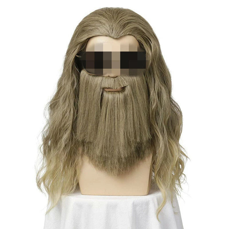 Avengers 4 Endgame Fat Thor Cosplay Wig Beard Curl Halloween Party Old Man Wig 07FC0E-D4 - KOEEK