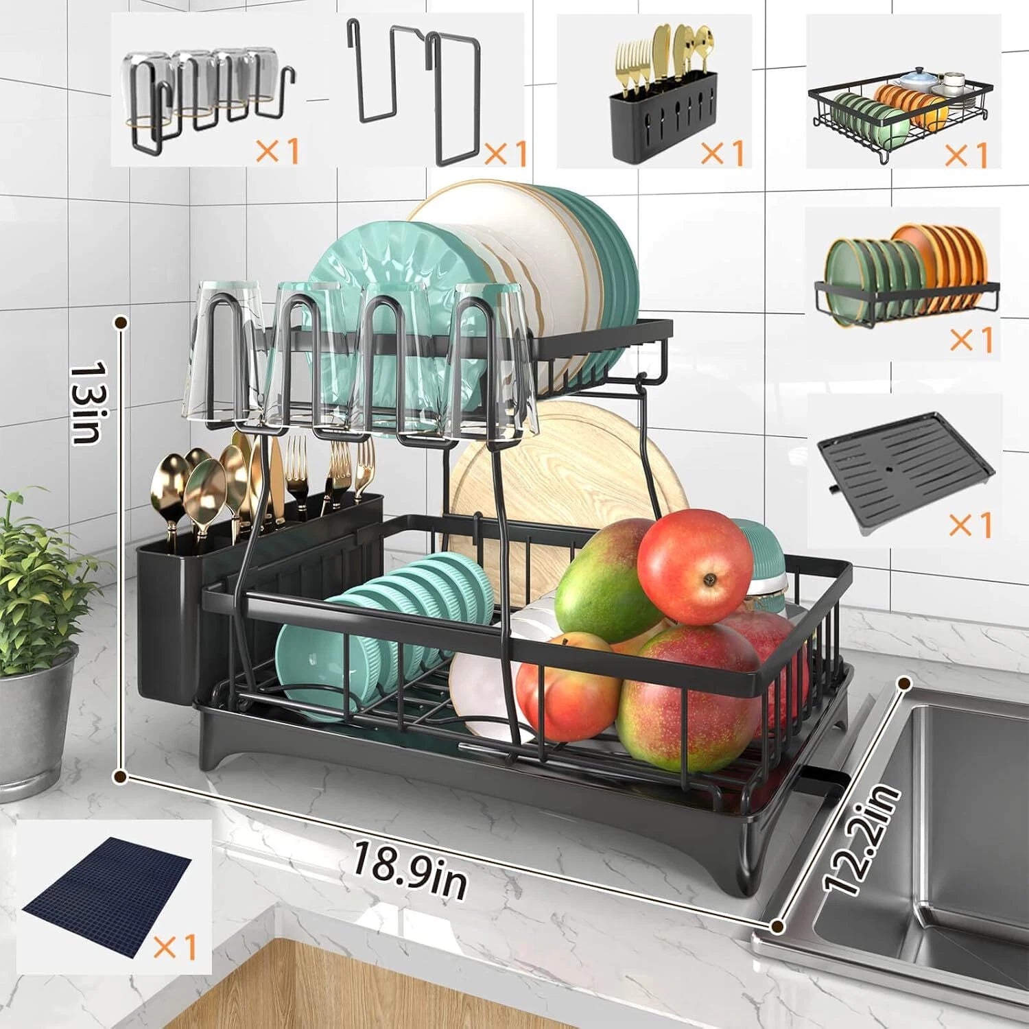 Dish Drying Rack, 2-Tier Dish Rack for Kitchen Countertop 07FC0E-D4 - KOEEK