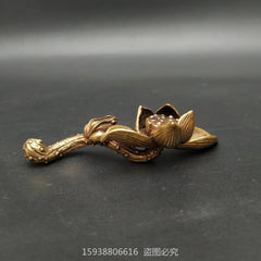 Solid Brass Lotus Frog Mini Ornament Retro Tea Ceremony Tea Pet Bronze Carving 07FC0E-D4 - KOEEK