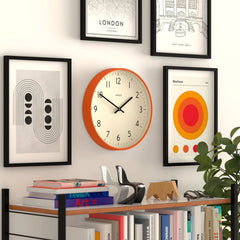 Studio Clock | Modern Round Wall Clock | 12 inch | Orange | Easy to Read Numbers 07FC0E-D4 - KOEEK