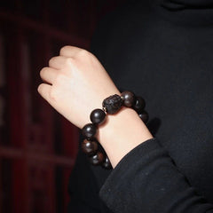 Agarwood Carved 3 Face Guanyin Beads Bracelet Tara Prayer Beads 18mm 07FC0E-D4 - KOEEK