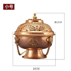 13cm Tibetan Style Censer Hang Pure Copper Aroma Burner Vintage Carving 07FC0E-D4 - KOEEK