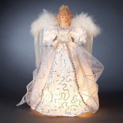 White and Silver Angel with Gold Feather Wings Light Up Christmas Tree Topper 07FC0E-D4 - KOEEK
