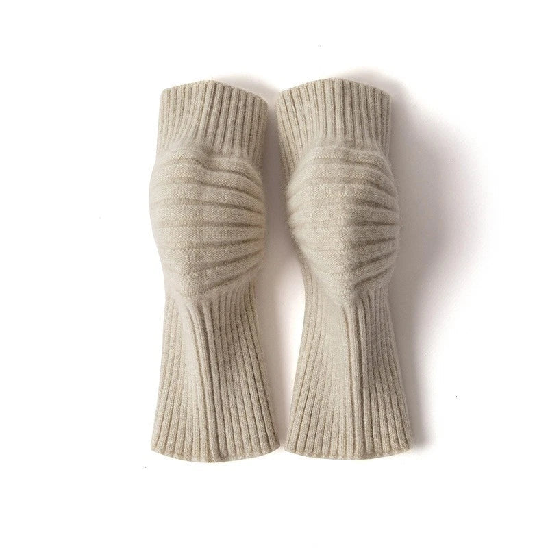 Unisex Mens Winter Cashmere Khaki Knitted Knee Warmers Protection Pads 07FC0E-D4 - KOEEK